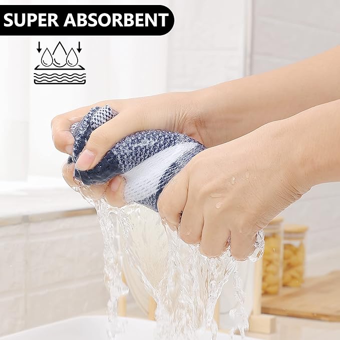 Homaxy 100% Cotton Waffle Weave Check Plaid Dish Cloths, 12 x 12 Inches, Super Soft and Absorbent Dish Towels Quick Drying Dish Rags, 6-Pack, White & Navy Blue