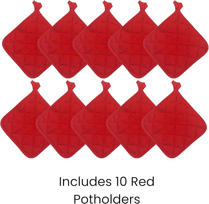 Lobyn Value Packs Economical Lightweight Bulk Potholders Ten (10) Pack Everyday Quality 6.5" Square Perfect for Craft Projects Brite Red