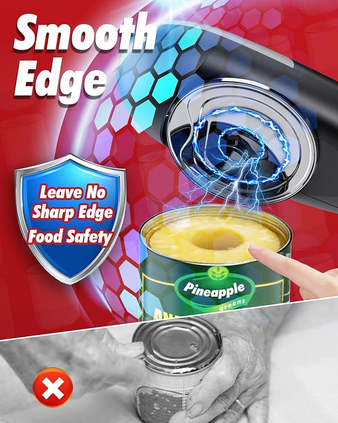 One Touch Electric Can Opener Fits All Can Sizes, Electric Can Openers for Kitchen Food Safe with Smooth Edge, Kitchen Gadgets Battery Operated Can Openers for Seniors, Arthritis and Chef Black+Grey