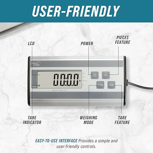 Smart Weigh Digital Postal Shipping Scale, Heavy Duty, 440 lb Capacity, 6 oz Readability, Hold & Tare Function, Stainless Steel Platform