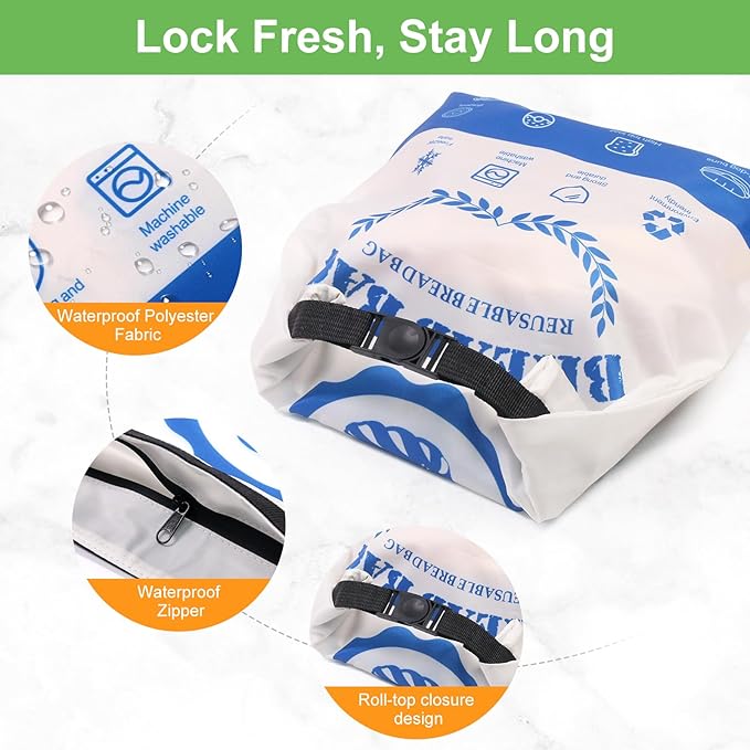 SumDirect Bread Bags for Homemade Breads- 3 Pack Blue Reusable Zipper Bread Bags for Sourdough, Large Freezer Safe Food Storage Bag to Keep Loaf Fresh (Blue, 3 Pack)