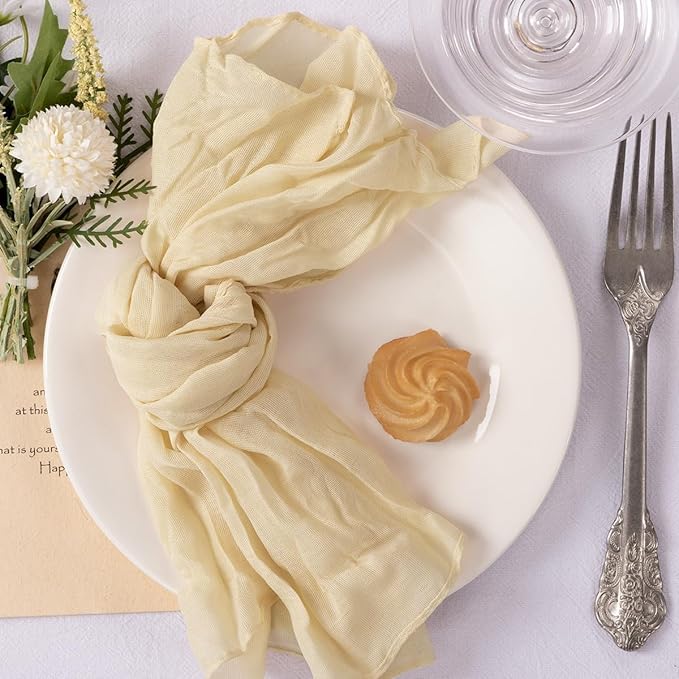MLMC 10 Pack Champagne Cheesecloth Napkins Bulk Washable Cloth Napkins Set of 10 21"x21" Sand Rustic Boho Gauze Dinner Table Napkins for Wedding Bridal Shower Family Gathering Decor