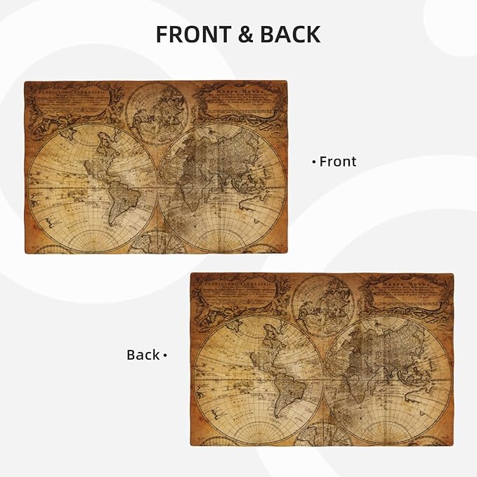 Vintage World Map Placemats Set of 4 Old Paper Linen Washable Retro Style Placemat Kitchen Dining Heat-Resistant Nostalgic Historical Place Mats Desktop Decor Table Mats 12x18 Inch