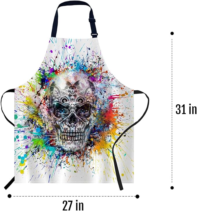 oFloral Skull Colorful Splash Apron Chefs Apron, Cooking and Baking Apron for Men and Women, Kitchen Aprons, Butchers Apron, BBQ & Catering Bibs