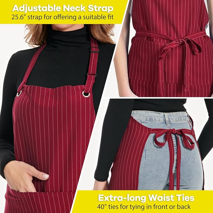 ROTANET Stripe Stretch Apron for Men Women Chef Big and Tall Large Striped Aprons with Pockets for Kitchen Cooking Waterproof