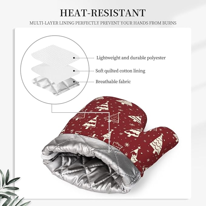 Christmas Oven Mitts and Pot Holders Set, 4pcs Silicone Christmas Tree Oven Glove for Kitchen Heat Resistant Snowflake Oven Mitts and Potholders Non-Slip for Cooking