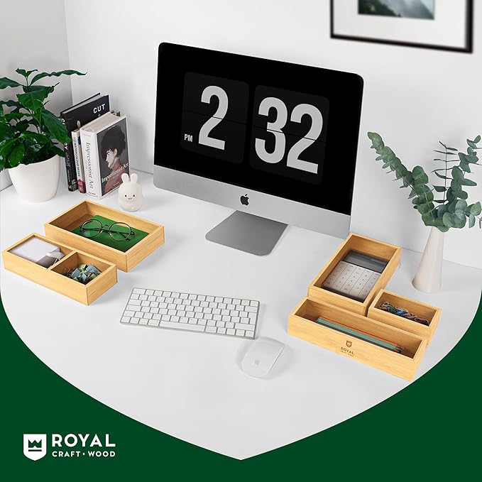 ROYAL CRAFT WOOD Luxury Bamboo Kitchen Drawer Organizer and Storage Box 5pcs Bundle