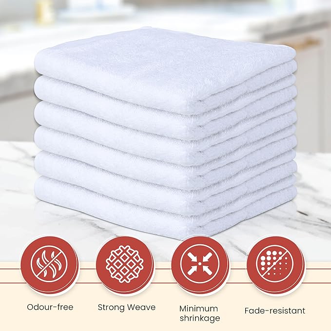 Vintage Vista 100% Cotton Dish Cloths (Pack of 6) - Dish Rags for Washing Dishes - Reusable & Highly Absorbent Kitchen Towels - Kitchen Rags fo Easter - (12" x 16" - White)