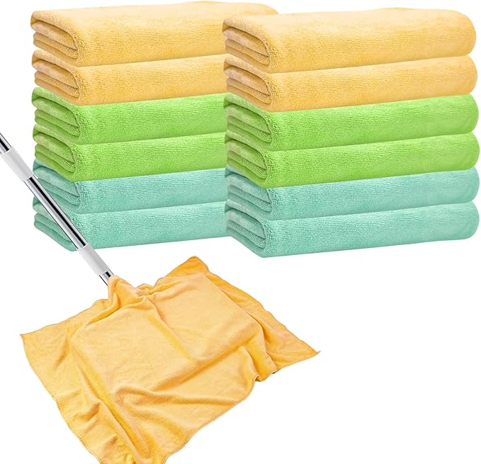12 Pcs Extra Large Microfiber Cleaning Cloth, 20" x 30" Washable Reusable Large Floor Cloth Rags, Microfiber Towels for Mop Cleaning Office Bathrooms Housekeeping (Orange, Green)