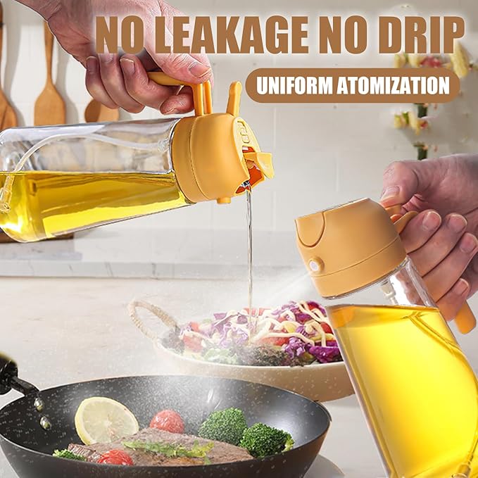 2 in 1 Oil Dispenser and Oil Sprayer,Oil Dispenser for Kitchen Spray,470ml Olive Oil Bottle,Cooking, Kitchen, Salad, Deep frying, Vinegar, Barbecue Spray Bottle (black)