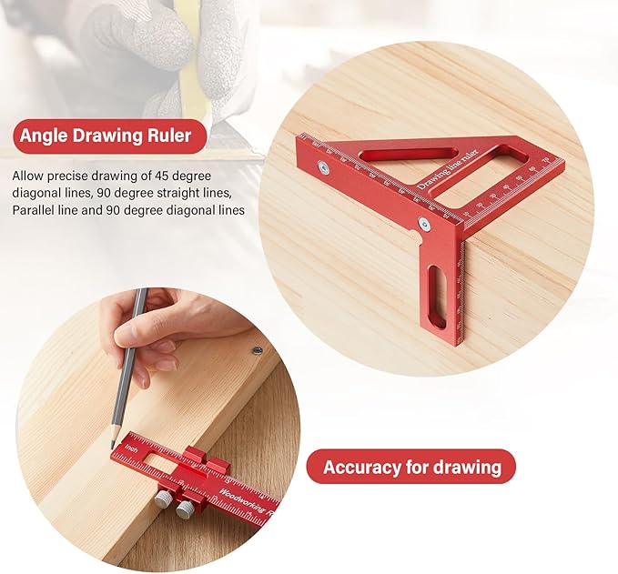 4 Pcs Woodworking Ruler, Metal Precision Pocket Rulers 12, 8, 6 Inch with 3D Multi Angle Measuring Ruler 45/90 Degree for Precision Measuring Marking Inch and Metric