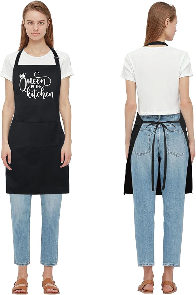 Xornis 100% Cotton Funny Apron with 2 Pockets for Men Women BBQ Grilling Adjustable Bib Black Aprons Gifts Cooking Kitchen