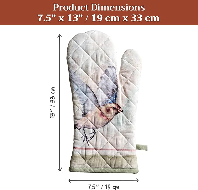 Maison d' Hermine Oven Gloves 100% Cotton Easter Oven Mitt Heat Resistant BBQ Cooking Gloves with Loop for Grilling, Microwave, Barbeque, Flying Birds Spring/Summer (Oven Mitt (7.5''''x13''''))