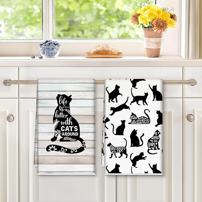 Funny Black Cats Microfiber Kitchen Towels, Soft Absorbent Hand Towel 15.7 × 23.6 Inch, Thick Dish Cloth for Party Anniversary Holiday Decoration, Housewarming Gifts for Mom