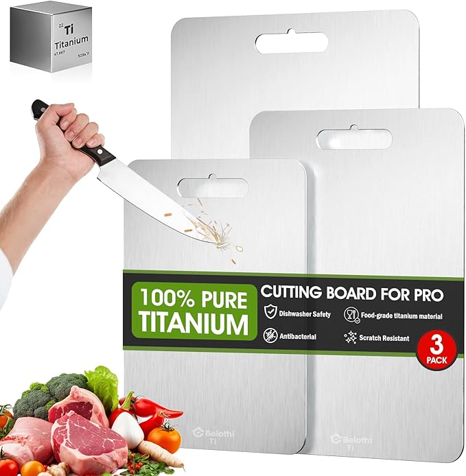 Titanium Cutting Boards Set of 3, 100% Pure Titanium Cutting Boards for Kitchen,cutting boards non toxic is dishwasher safe and ideal for separating raw meat, fruits, vegetables