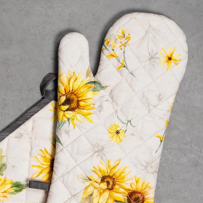 Maison d' Hermine 100% Cotton Oven Mitt & Pot Holder Set (7.5"x13" & 8"x8") Heat Resistant BBQ Cooking Gloves with Loop Baking Grilling Kitchen Gifts for Mothers Day Spring/Summer (Candice)