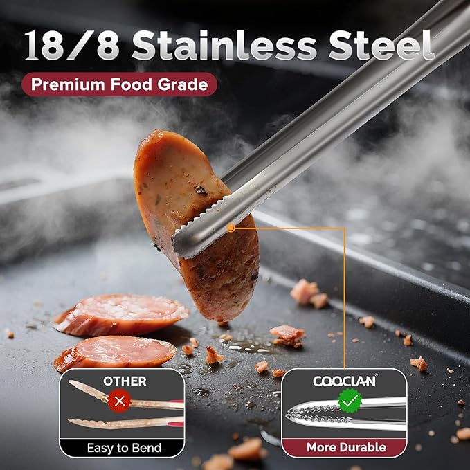 Precision Serrated Non-Slip Tips Cooking Tongs 3 Set (9.5" & 11.5" & 13.5"), 18/8 Stainless Steel Metal Tong, Light but Durable, Easily Control Kitchen Tweezer Tongs for Frying, Plating, BBQ