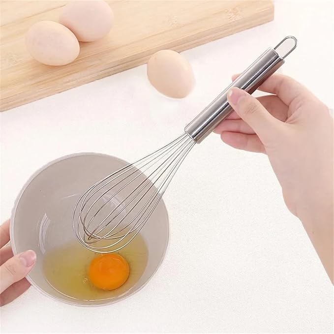 8 inch stainless steel whisk -professional egg beater - kitchen tools - dishwasher usable - suitable for baking, whipping cream, mixing dough, and cocktail making