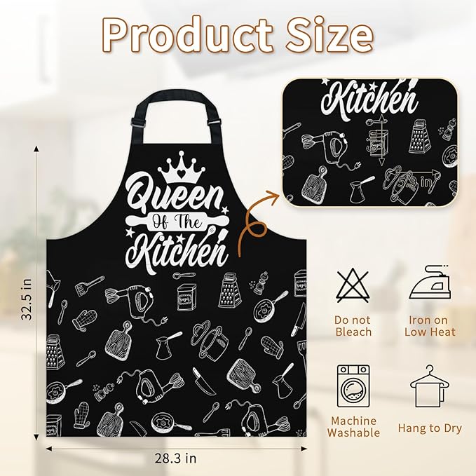 Apron with Pockets for Woman - Adjustable Kitchen Cooking Apron Chef Apron for Grilling BBQ Baking