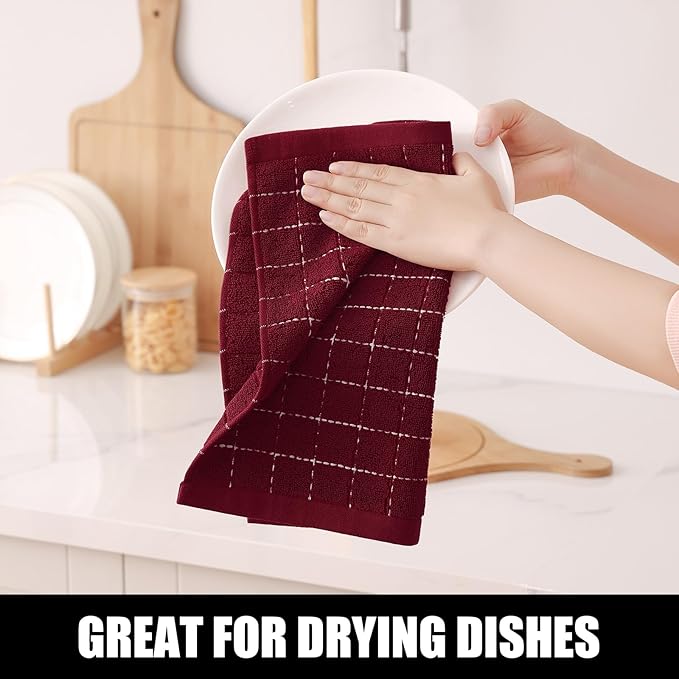 Homaxy 100% Cotton Terry Kitchen Dish Cloths, Ultra Soft and Absorbent Dish Towels for Kitchen, Suitable for Drying and Washing Dishes, 8 Pack, 12 x 12 Inches, Brick Red