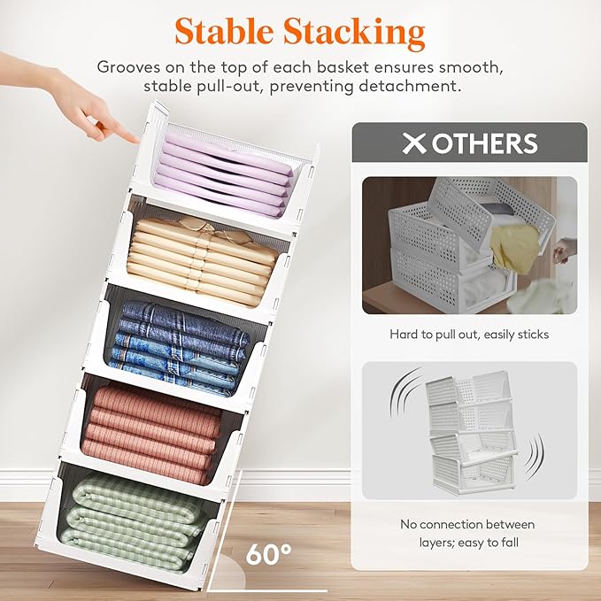 Lifewit 20 Pack Stackable Closet Organizers and Storage Basket for Clothes, Plastic Sweater Storage Bins for Wardrobe, Multifunctional Pants Organizer for RV, Pantry, Kitchen, Dorm, 32 cm/12.6 inch(L)