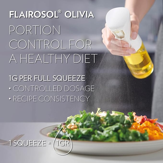 OLIVIA Signature The Original Advanced Oil Sprayer for Cooking, Salads, BBQs and More, Continuous Spray with Portion Control, Trusted by Chefs. Patented Technology. (Glass Bottle) (Golden Leaves)