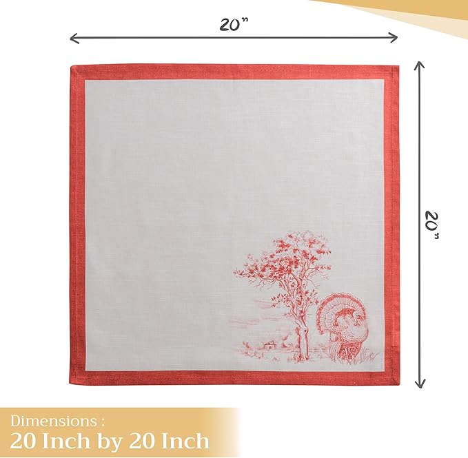 Maison d' Hermine Cloth Napkins Set of 4 100% Cotton for Thanksgiving Christmas Decorations Everyday Reusable Square Fall Napkins Cloth Washable Dinner Party (Holy Jouy - Red, 20"x20")