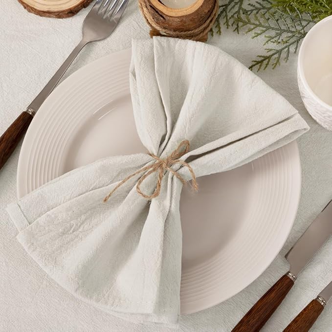 Socomi Cloth Napkins Beige Easter Spring Washable Reusable Bulk Linen Cotton Napkins Set of 6 17"x17" for Wedding Party Bridal Baby Shower Birthday Dining Table Decorations