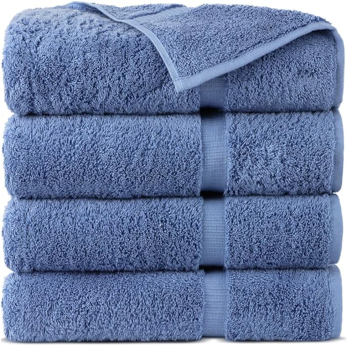 Towel Bazaar Premium Cotton Super Soft and Absorbent Turkish Towels (4-Piece Extra Large Bath Towels, Wedgewood)