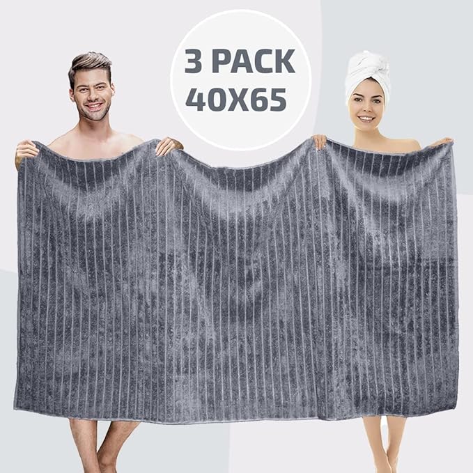 Classic Turkish Towels CTT - Luxury Jumbo Bath Sheet 3 Piece, 100% Turkish Cotton, Absorbent & Ultra Comfy Bath Towel Sheets for Hotels & Spa | 40"x65" (Grey)
