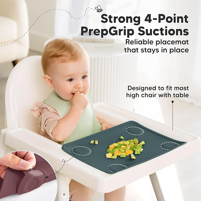 KeaBabies 2pk Silicone Placemats for Toddlers, Kids - 12x9 Non Slip Suction Baby Silicone Placemat for Restaurants, Dining Table,Travel, Easy to Clean, Food Grade/BPA-Free,Small Baby Table Mat(Rocky)