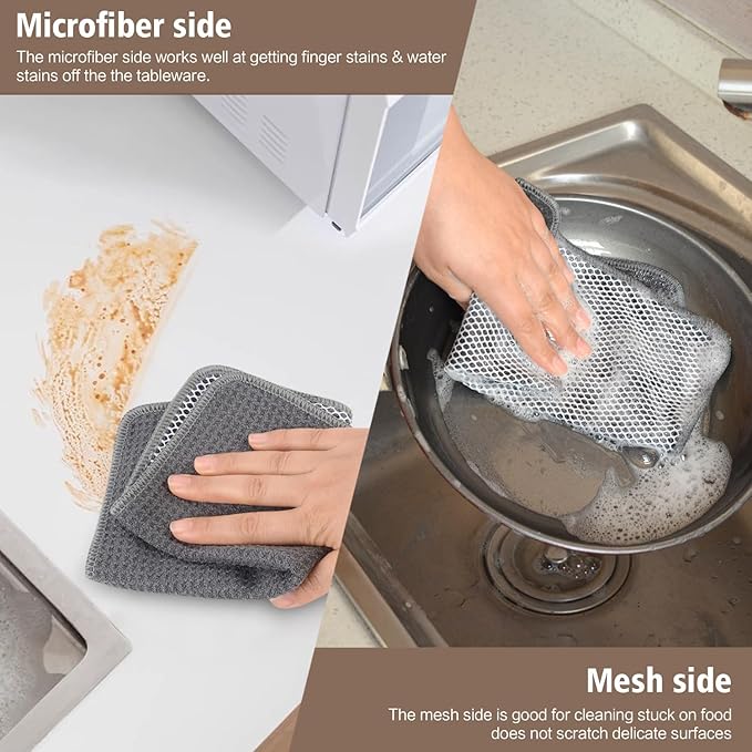 KinHwa Kitchen Washcloths for Dishes Absorbent Microfiber Dish Cloths Quick Dry Dish Rags with Poly Scour Scrub Side Ideal for Kitchen Cleaning (Grag-B, 9inchx9inch 9 Pack)