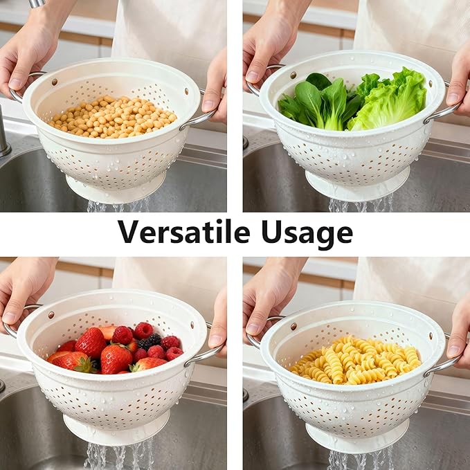Hillbond Colander Set for Kitchen, 1.5, 3, 5 Qt Stainless Steel Handle Food Strainers and Colanders for Pasta, Vegetables, and Fruits, Coated Metal Kitchen Essential Colanders
