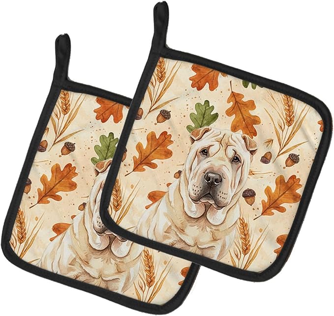 Caroline's Treasures Shar Pei Heirloom Fall Pair of Pot Holders Pair 7.5x7.5 Quilted Insulated Hot Pads Decorative Kitchen Gift Made in USA