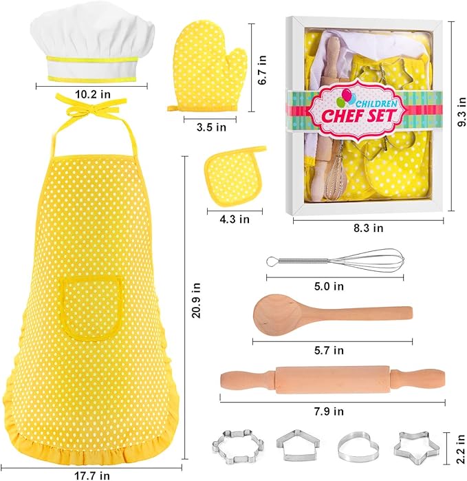 Gifts for 2-8 Year Old Girls Boys,Chef Costume Set Kids Apron for Girls Toddler Birthday Xmas Gifts for Kids Stocking Stuffer