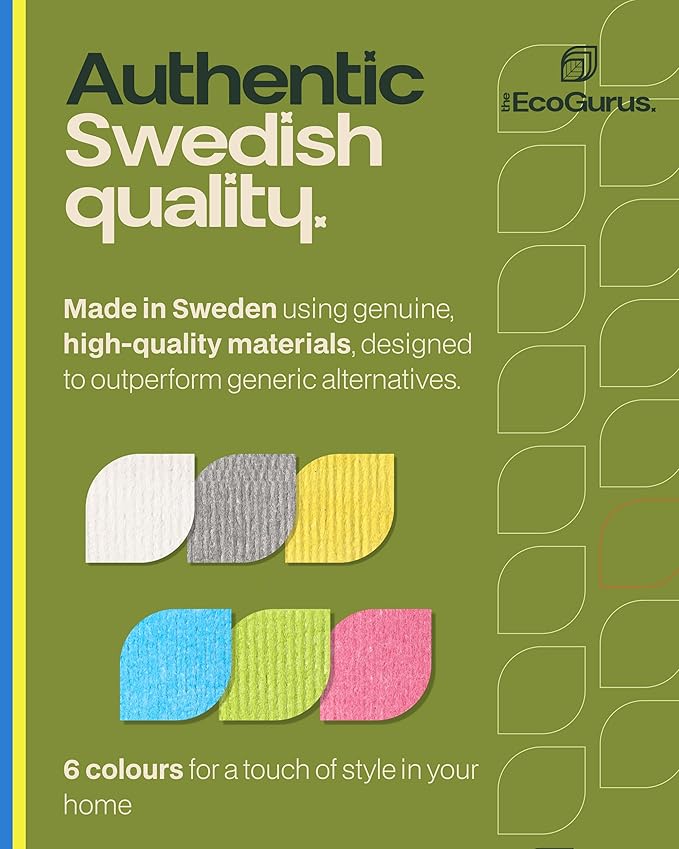 10 Pack Odour-Resistant Reusable Cleaning Cloths | Original Swedish Dishcloth | Made in Sweden | Suitable for All Surfaces | Biodegradable Cellulose Sponge | Kitchen & Bathroom | Multi-Coloured