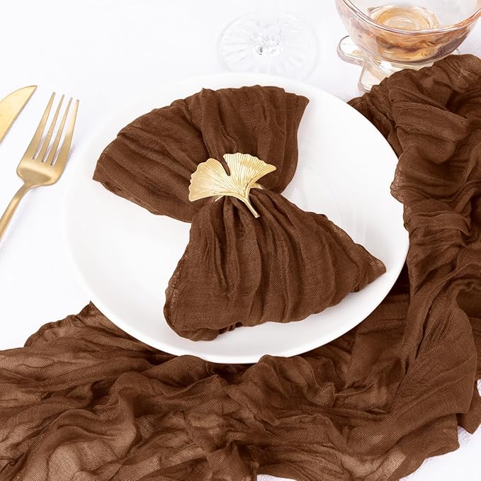 DeZerlor 100 Pack Brown Cheesecloth Napkins Tan Spring Cloth Napkins Set of 100 Marron Dinner Napkins Bulk 21x21 Inches for Wedding Bridal Shower Baby Shower Parties