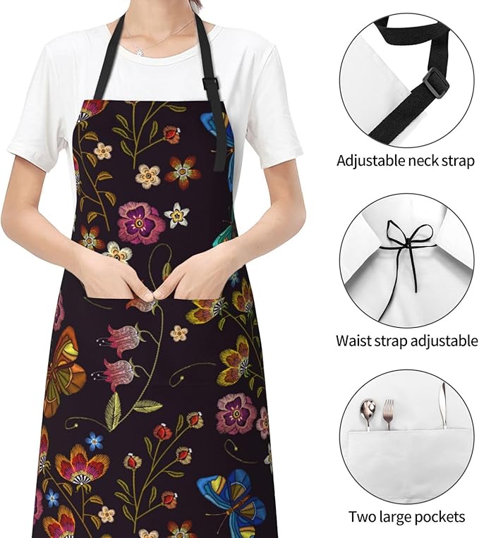 Perinsto Waterproof Apron With 2 Pockets Kitchen Chef Aprons Bibs For Cooking Baking Painting Gardening Grooming