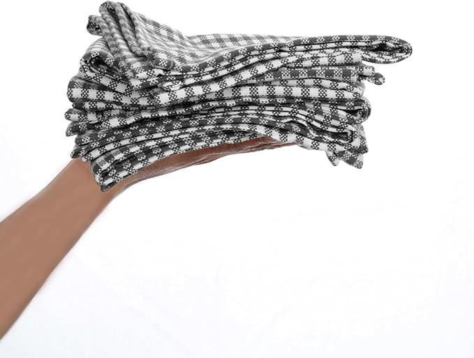 Mini Check Plaid Cloth Napkins, Set of 4, Soft, Durable, Wrinkle Free Fabric Napkins, Checked Napkins for Dinner, Wedding, Restaurant, Buffet, Party, Christmas - Grey White (16”x16”)