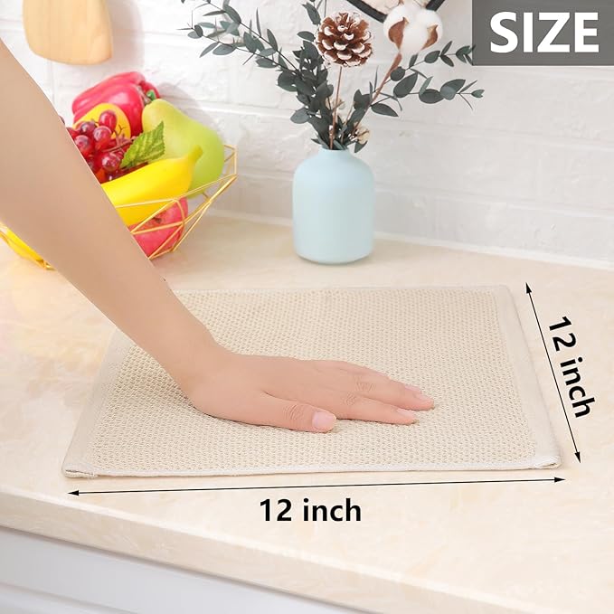 Homaxy 100% Cotton Waffle Weave Kitchen Dish Cloths, 4-Pack Ultra Soft Absorbent Dish Towels, Quick Drying Dish Rags, 12 x 12 Inches, Beige