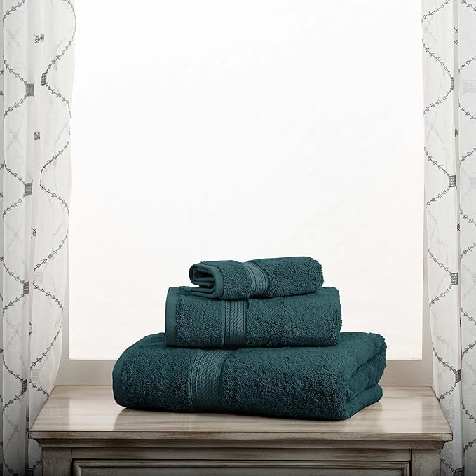 Superior Egyptian Cotton Pile 3 Piece Towel Set, Includes 1 Bath, 1 Hand, 1 Face Towel/ Washcloth, Ultra Soft Luxury Towels, Thick Plush Essentials, Guest Bath, Spa, Hotel Bathroom, Teal