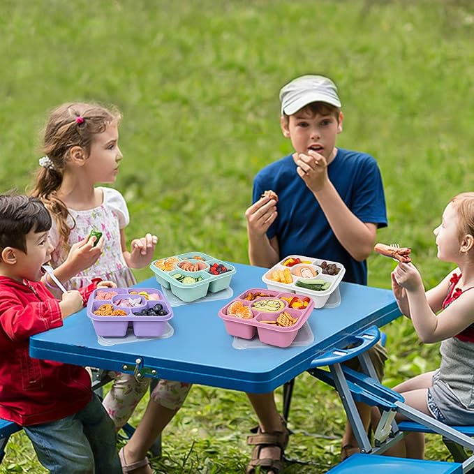Caperci 5-Pack Lunchable Container Set for Kids & Adults - Reusable Bento Snack Box Containers with 5-Compartment for Food Storage & Meal Prep, Wheat Straw, BPA-Free (Dark & Clear Lids)