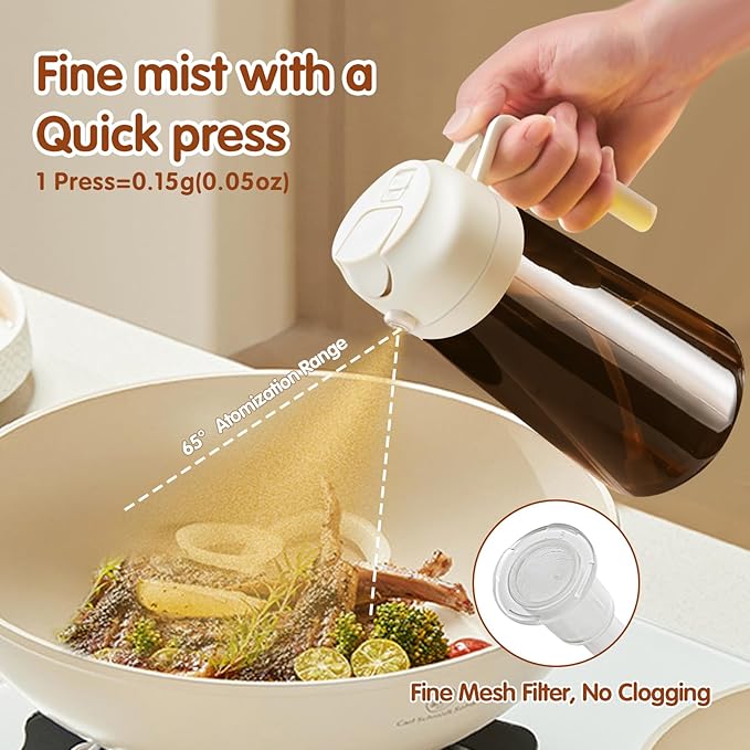 YARRAMATE 2PCS 16oz/470ml Oil Sprayer for Cooking with Stickers, Food-Grade 2 in 1 Olive Oil Dispenser Bottle for Kitchen, Premium Dark AmberGlass Oil Bottle for Air Fryer, BBQ(White & Orange)