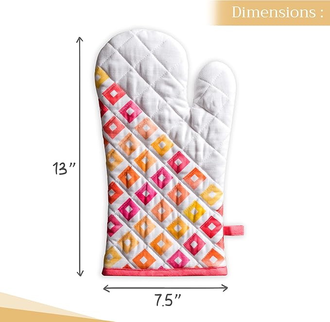 Maison d'Hermine Oven Gloves 100% Cotton Oven Mitt 7" x 13" with Loop Heat Resistant BBQ Cooking Gloves Baking Grilling Gifts for Mothers Day Spring/Summer (Pack of 1, Summer Maze)