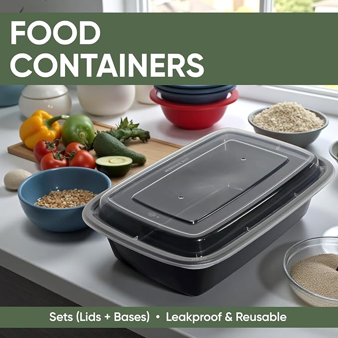 50 Pack (100 Piece) 32 oz Meal Prep Containers Reusable BPA Free Leakproof Stackable Food Storage Containers with Lids, Microwave & Dishwasher Freezer Safe To Go Bento Box Style Take Out Clear Plastic