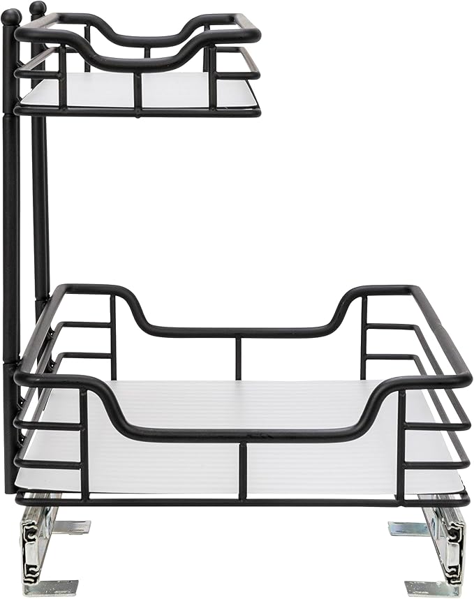 Household Essentials Glidez Powder-Coated Steel 2-Tier Pull-Out/Slide-Out Storage Organizer with Plastic Liners, 12.25" Wide, Black