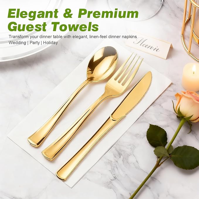 600 Pack Disposable Bathroom Hand Towels Super Value Bulk, Linen-Feel Absorbent White Guest Paper Napkins for Wedding, Party, Holiday, Dinner and Everyday