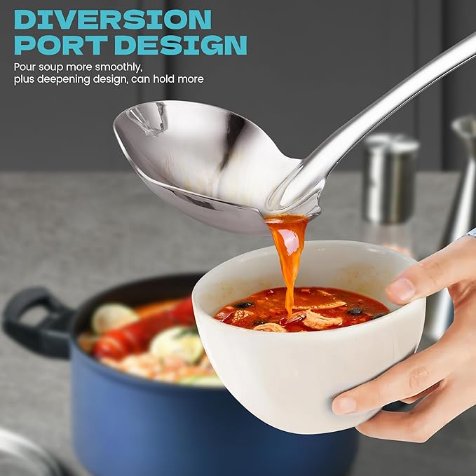 Soup Ladle,12Inch 316 Stainless Steel Soup Spoon with Heat-Proof Handle Comfortable Grip,Durable and Sustainable,Cooking Spoon for Kitchen