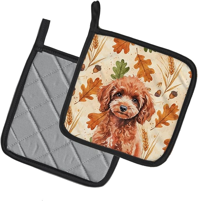 Caroline's Treasures Miniature Red Poodle Heirloom Fall Pair of Pot Holders Pair 7.5x7.5 Quilted Insulated Hot Pads Decorative Kitchen Gift Made in USA
