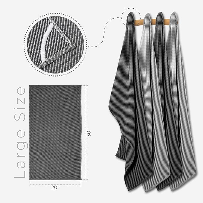 Ossano Decorative Dish Towels Set - 4 Pack, (20" x 30") - Decorative & Large - Versatile as, Kitchen Hand Towel, Dish Towels for Kitchen, Dishcloths, Kitchen Cloths, Gray and Anthracite Gray